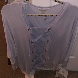 Baby Blue Lace Up Sweater NWT